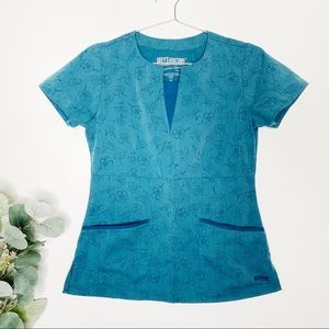 Greys Anatomy Blue Floral Scrub Top